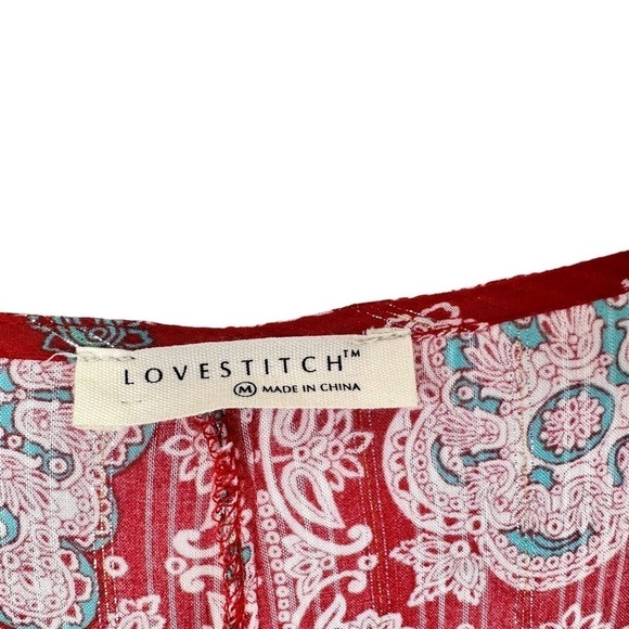 Lovestitch Womens Paisley Print Short Sleeve Romper Sz Medium Red V Neck - Picture 11 of 11